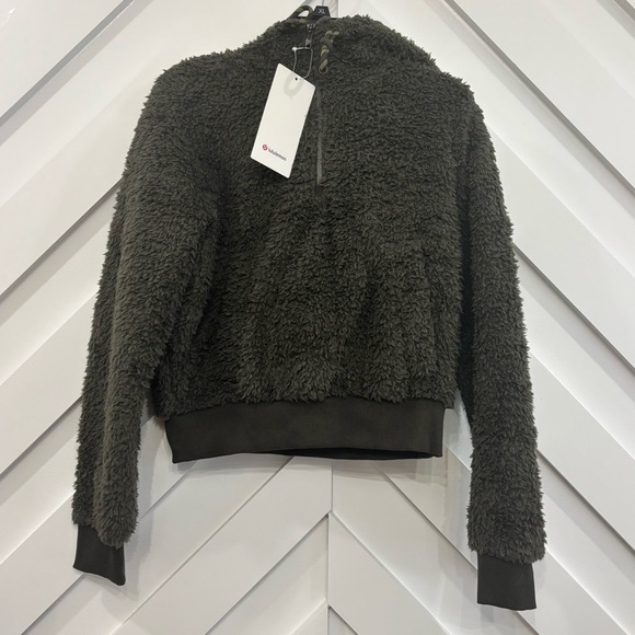 NWT Lululemon Oh So Sherpa Half Zip Pullover In Dark Olive Green Size 4 - Picture 2 of 8
